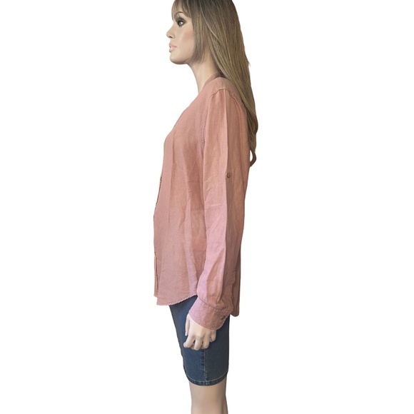 Levi's Button Front Shirt Top Blouse Long Sleeve Linen Cotton Blend Rose Pink - Picture 5 of 15